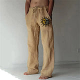 Aidase Vintage Men Cotton Linen Pants Drawstring Elastic Oversize Jogger Hip Hop Print Long Trousers Spring Summer New casual pants