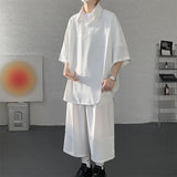 AIDASE  -  Casual Men Two-piece Lapel Short Sleeve Solid Color Male T-shirt Fashion Loose Shorts Fashionable Versatile Sets 21E5888 aidase-shop