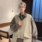 AIDASE  -  Spring Autumn Handsome Blouse Casual Long Sleeve Jacket Fake Two Piece Shirt For Men New Hip Hop Streetwear Striped Shirt aidase-shop
