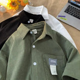 26.98Aidase Korean Style Men and Women Trendy Waffle Short Sleeved Shirt Summer Couple Retro Patch Casual Loose Half Sleeved T-shirt Top aidase-shop