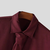 AIDASE  -  Men Shirt Solid Color Lapel Short Sleeve Button Men Clothing With Tie Streetwear Loose Korean Style Fashion Casual Tops aidase-shop