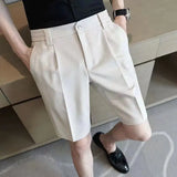 Aidase Summer Fashion Men Suit Shorts Ice Silk Slim Fit Straight Knee Length Pants Korean Trendy Light Luxury Short Trousers Streetwear