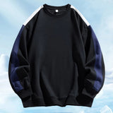 AIDASE  -  Men's Color Contrast Patchwork Casual Textured Crewneck Sweatshirt Mens Oversized Solid Sweatshirts aidase-shop