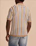 AIDASE  -  Summer Luxurious Business Casual Breathable Knitted Shirt High Quality Men Vintage Striped Crochet Knitting Shirt Men's T-shirt aidase-shop