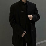 AIDASE  -  New Chinese Style Suit Men's Niche Design Traditional Button Stand Collar Jacket Black Straight Wide Shoulder Coats Ruffian Cool aidase-shop