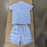 AIDASE  -  Men's 2 Piece Linen Textured Short Set Henley Neck Shirt Drawstring Shorts Casual Beach Outfit with Decorative Stitching aidase-shop