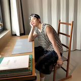 Aidase Knitted Sweaters for Men Mesh Vest Sleeveless Man Clothes Black Striped Waistcoat Spring Autumn Designer Luxury 90s Vintage Y2k aidase-shop