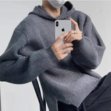 Autumn Men's Luxury Knitted Hooded Pullovers Sweater Casual Streetwear Striped Solid Color Long Sleeve Hoodie Vintage aidase-shop