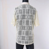 AIDASE  -  Mens Simple Fashion Sexy Flower Lace Button Short Sleeve Shirt Top Shirt Chest Pocket Men'S Autumn Shirt roupas masculinas aidase-shop