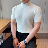 AIDASE  -  Men Summer Fashion Knitted Thin Ice Silk Slim Fit Short Sleeve T-shirt Man Business Causal Classic Retro T Shirt aidase-shop