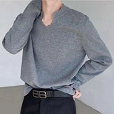 AIDASE  -  Men's T-shirt Solid Color Casual Male Pullover Long Sleeve Tops Stylish Loose Clothing Korean Style New Summer aidase-shop