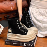 AIDASE  -  Autumn Winter Women Short Ankle Boots Zipper Open Street Fashion Sneakers High Top Height Increasing Sole Platform Lace Up aidase-shop