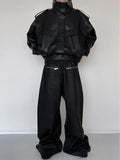 Autumn Winter Oversized Cool Waterproof Windproof Black Pu Leather Jacket Men Zip Up Luxury Designer Clothes aidase-shop