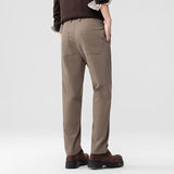 AIDASE  -  Autumn Men Black Khaki Solid Color Straight High Waist Simple Basic Casual Daily Trendy Suit Trousers Male Pants Bottom Clothes aidase-shop