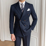 Aidase Metallic Stripe Business Formal Casual Double Breasted  Dress Suit 2 Piece Wedding Suit For Men Office Work Party Prom Costume aidase-shop