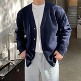 AIDASE  -  Fashionable V-Neck Knitwear Men's Loose Fit Solid Color Autumn New Style Casual Versatile Open Cardigan Sweater Jacket aidase-shop