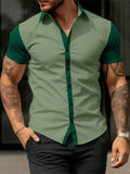 Aidase Summer Fashion Men's Shirts Two-Color Spliced Lapel Men's Tops Daily Large Size Comfortable Men's Short Sleeve Shirts