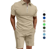 AIDASE  -  Men's Summer Suits Solid Color Waffle Lapel Slim-fit Short Sleevett-shirt Casual Fashion Men's Clothing aidase-shop