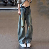 AIDASE  -  Summer New Men Ripped Jeans Bamboo Pattern Design American Style Straight Wide-Leg Denim Pants Fashion Men Clothes 21E6804 aidase-shop