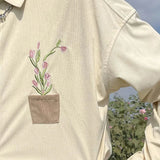 Aidase Mens Japanese Corduroy Floral Embroidered Long-Sleeved Shirt 2024 New Genderless Fashion Youth Trend Comfortable Shirt Unisex aidase-shop