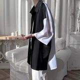 AIDASE  -  Stitched Contrasting Color Shirt Men's Summer Loose Trendy Brand Three-quarter Sleeve Inch Trend aidase-shop