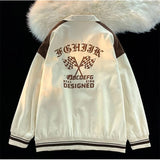 American Vintage Racing Jacket Men Cycling Lapel Jacket Women BF Letter Varsity Coat Oversize High Street Vibe Baseball Uniform aidase-shop