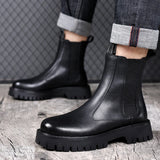 Aidase Brand Classic Black High Top Boots Men High Heel Genuine Leather Ankle Chelsea Boots Men British Style Thick Sole Mid Top Boots aidase-shop