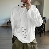 AIDASE  -  Men T Shirt Solid Color O-neck Long Sleeve Casual Male Tee Tops With Belt Streetwear Loose Fashion Men Clothing