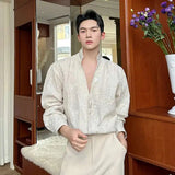 AIDASE  -  Men's Long Sleeve Shirts Embroidered Jacquard Handmade Pearl Diamond Decoration Standing Collar Male Clothing aidase-shop