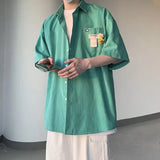 AIDASE  -  Summer Chic Shirts for Men Short Sleeve Japan Style Solid Mens Shirts Loose Turn-down Collar Fashion Hawaiian Shirt aidase-shop