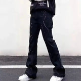 AIDASE  -  American High Street Splashed Denim Micro Flared Jeans Unisex Vintage Slimming Loose Straight Leg Casual Trousers aidase-shop