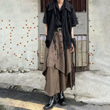 Aidase Mens Chinese Style Pleated Button Double Button Stacked Irregular Culottes Essential Casual Fashion Trend Loose Wide Leg Pants aidase-shop