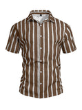 AIDASE  -  Summer New Men's Short Sleeve Shirt Beach Vacation Striped Casual Slim Fit Fashionable Collared T-Shirt for Men aidase-shop