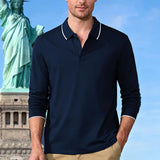 AIDASE  -  Men's Long Sleeve Polo Shirt Casual Contrast Collar Breathable Business Golf Polo Top aidase-shop