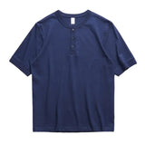 AIDASE  -  Three Needle American Retro Heavy T-shirt Men's Amikaji Pure Cotton Tube Weaving T-shirt Henry Collar Unisex Short Sleeved Shirt aidase-shop