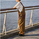 Aidase   Men's New Japanese Retro Overalls Brown Color Casual Pants Couple Pants Loose Straight Trousers Salopettes Romper Jumpsuit aidase-shop