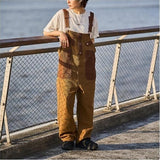 Aidase   Men's New Japanese Retro Overalls Brown Color Casual Pants Couple Pants Loose Straight Trousers Salopettes Romper Jumpsuit aidase-shop