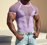 Aidase Tops American Style Fashion Sexy Men's Mesh Splicing T-shirts Male Casual Elastic Breathable Short Sleeved Camiseta aidase-shop