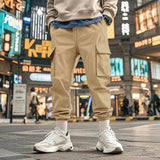 AIDASE  -  Summer Casual Loose Trousers Men Fashion Pure Color Drawstring Patchwork Pants Stylish Mens Multi Pockets Cargo Pants Streetwear aidase-shop