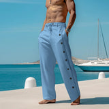Aidase Cotton Linen Casual Pants For Men Fashion Side Multiple Buttons Loose Straight Trousers Spring Summer Pantalones aidase-shop