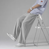 AIDASE  -  Men's Black Ice Silk Wide Leg Pants Thin Man Comfortable Quick Drying Pants Summer Loose Casual Streetwear Loose Trouser Pants aidase-shop