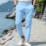 AIDASE  -  Men's Linen Blend Slim Fit Tapered Pants Summer Breathable Casual Trousers with Button Fly aidase-shop