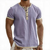 AIDASE  -  Summer New Men's Cotton Linen Shirt Casual Contrast Trim Short Sleeve Top Breathable Comfort Slim Fit Sports Casual Shirt aidase-shop