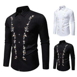 AIDASE  -  New Floral Embroidery Long Sleeved Shirt Long Sleeve Contrast Color Turn-down Collar Male Tops Casual aidase-shop