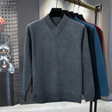 Aidase Men's Woolen Sweater V-neck Pullover Thickened  Solid Color Business Casual Sweater Winter Knitted Bottoming aidase-shop