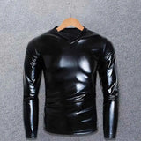 AIDASE  -  Winter New Men's Solid Color Soft Patent Leather T-Shirt American Retro Fashion Trend High Street Loose Casual Niche Men's Tops aidase-shop