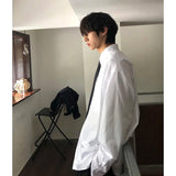 AIDASE  -  Japanese Sle White Long Sve Casual irt for Men Youthful Feeling Outerwear Trendy Brand College Sle Loose Fit aidase-shop