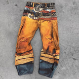 AIDASE  -  American High Street Trendy Brand 3D Digital Printing Multi-Waist Fake Hole Yellow Jeans Men Loose Straight Casual Pants aidase-shop