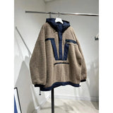 Aidase Big Size Cool Warm Workwear Lamb Wool Hoodie Men Women's Spliced Half Zipper Hooded Jacket Hip Hop Streetwear Unisex Sweatshirt aidase-shop