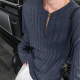 AIDASE  -  Men T Shirt Solid Color Knitted O-neck Long Sleeve Casual Male Tee Tops Streetwear 2025 Loose Fashion Men Pullovers aidase-shop